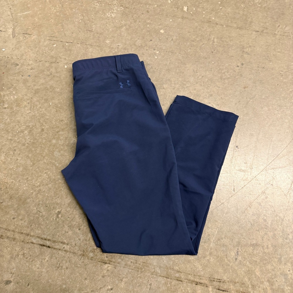 Under Armour Mens Navy Blue Golf Pants Flat Front Performance Trousers 36x30